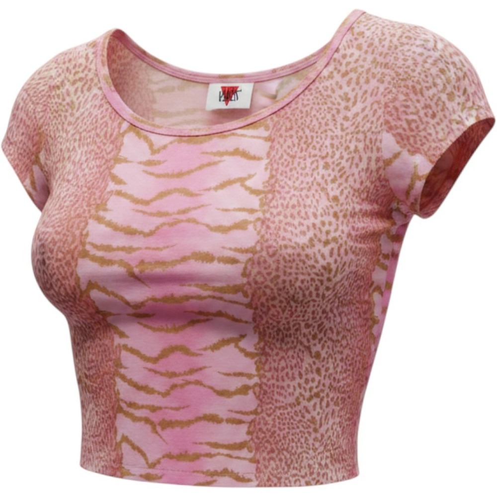 Venus Pink Gold Animal Print Scoop Neck Top Short Sleeve Y2K Style M 5807